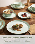 Famiware Saturn Dinnerware Sets, Plates and Bowls Sets for 4, 12 Pieces Stoneware Dish Set - Chip and Scratch Resistant, Microwave and Dishwasher Safe Tableware Set, Light Green with Rim