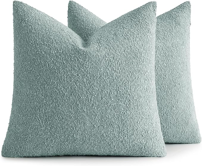 MIULEE 20x20 Inch Decorative Pillow Covers for Couch Bed Set of 2 Textured Boucle Neutral Winter Throw Pillows Aqua Blue Accent Solid Cushion Pillowcases Sofa Livingroom Home Decor