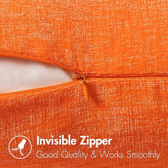 MIULEE Fall Pack of 2 Bright Orange Throw Pillow Covers 20x20 Inch Soft Chenille Pillow Covers for Sofa Living Room Couch Solid Dyed Cases