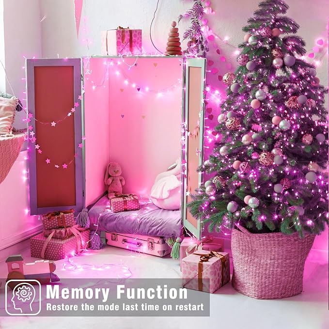 66FT 200 LED Christmas Lights Outdoor, Plug in Christmas String Lights Indoor, Waterproof & 8 Modes & Timer Function, Connectable Fairy Twinkle Light for Bedroom Classroom Wedding Party Decor, Pink