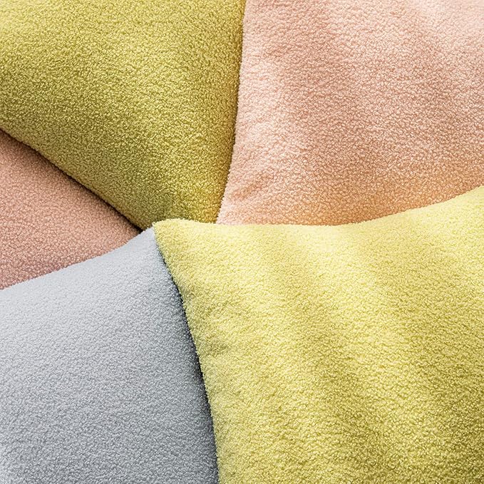 Foindtower Pack of 2, Curly Faux Fur Decorative Throw Pillow Covers Soft Neutral Plush Cushion Case with Zipper Cozy Pillowcase for Home Living Room Couch Bed Sofa 18 x 18 Inch, Grass Green