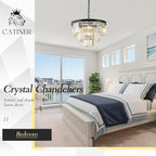 Black Crystal Chandeliers, 20” Modern Chandeliers for Dining Room 3 Tiers 7 Lights Luxury K9 Crystal Ceiling Pendant Round Light Fixture for Foyer Kitchen Bedroom Closet
