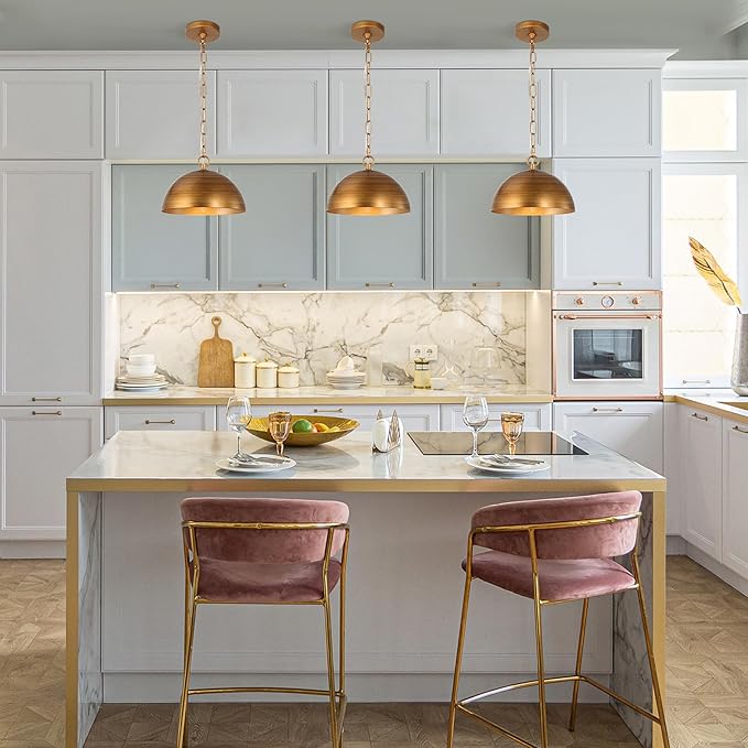 KSANA Pendant Light Kitchen Island, 10" Modern Gold Pendant Lighting Dome Shade Pendant Light Fixtures for Kitchen, Dining Room, Hallway, Brushed Antique Gold Finish