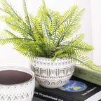 VanEnjoy 5.5 inch Large Round Bohemian Style Ceramic Planter, Geometry Engrave Off White Brown Succulent Planter Flower Pot, Indoor Outdoor Decorative Planter
