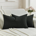 FUTEI Black Chenille Decorative Throw Pillow Covers 12x20 Inch Set of 2,Soft Cozy Faux Linen Textured Lumbar Pillow Cases,Farmhouse Home Decor for Couch Living Room