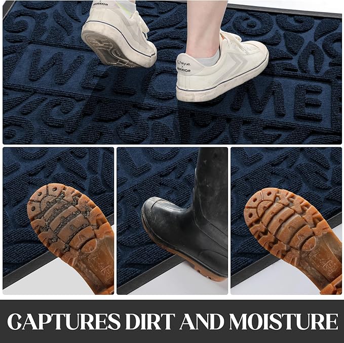 Yimobra Welcome Mat Outdoor 29.5x17, Waterproof Non-Slip Outdoor Mats for Front Door Outside Entrance, Low-Profile Entryway Mat Indoor for Garage Patio, Blue