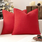 MIULEE Christmas Decorative Linen Pillow Covers 20x20 Inch Red Boho Farmhouse Neutral Couch Throw Pillows for Bed Pack of 2 Accent Modern Pillowcase Sofa Livingroom Home Decor