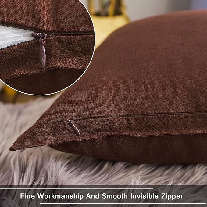Jeanerlor Decorative Cotton Linen Couch 26"x26" Throw Pillow Case for Sofa Durable Classy, Comfortable Cushion Cover (65 x 65cm), Reddish Brown