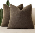 Foindtower Pack of 2 Textured Boucle Throw Pillow Covers Accent Solid Decorative Pillow Cases Cozy Woven Couch Cushion Case for Sofa Bedroom Living Room Home Decor 20x20 Inch Chocolate