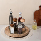 Round Decorative Tray Farmhouse Bathroom Decor Wood Riser Kitchen Countertop Organizer for Perfume, Candle, Plant, 11 inch Burlywood