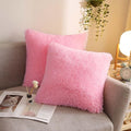XeGe Cozy Faux Fur Throw Pillow Covers, Zippered Fluffy Cushion Covers, Shaggy Fuzzy Decorative Pillow Covers, Plush Furry Pillowcases Pack of 2 for Sofa Couch Home Decor (18''x18'', Light Pink)