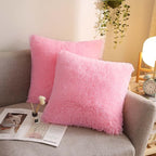 XeGe Cozy Faux Fur Throw Pillow Covers, Zippered Fluffy Cushion Covers, Shaggy Fuzzy Decorative Pillow Covers, Plush Furry Pillowcases Pack of 2 for Sofa Couch Home Decor (18''x18'', Light Pink)