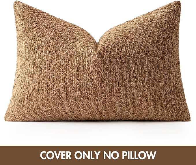 MIULEE Textured Boucle Throw Pillow Cover Brown Accent Solid Lumbar Pillow Case Decorative Vintage Soft Pack of 1 Couch Cushion Mid Century Chair Sofa Bedroom Livingroom Home Decor,24x16 Inch