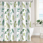Green Leaves Shower Curtain, Watercolor Plant Floral Eucalyptus Leaf Bathroom Shower Curtain Sets, Botanical Decor Rustic Nature Art Boho Fabric Bath Curtain with Hooks 72x72 Inch