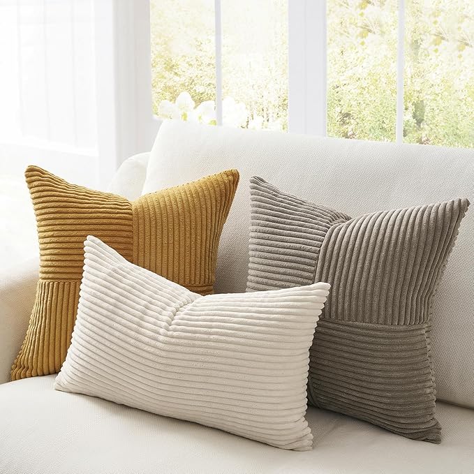 Topfinel Fall Vintage Brown Pillow Covers Set of 4,Velvet Gold Brown Cushion Covers with Corduroy,Soft Accent Pillowcases for Couch,Bed,Living Room and Outdoor Home Decor 20×20 Inch