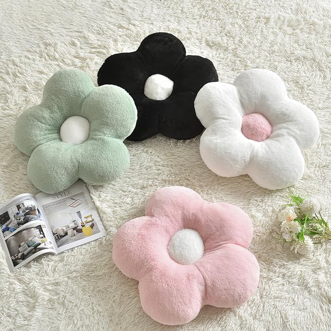 Flower Pillows, Soft Flower Shaped Pillow with Home Decorative for Couch Chair Bed,Flower Floor Throw Pillows for Adults Bedroom Living Room (Black, 19.6 Inches)