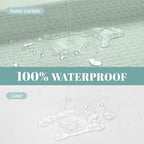 MintGreen No Hook Waffle Weave Shower Curtain with snap-in Liner Replacement, 230GSM Waterproof Fabric Hotel Shower Curtain Set for Bathroom, Through Mesh Top Window,71Wx77H