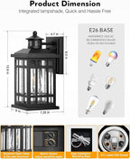 Motion Sensor Outdoor Light Adjustable Sensing Range, 2 Pack Black Dusk to Dawn Exterior Lighting Fixtures with Seed Glass, Aluminum Anti-Rust Outside Lights for House Garage Doorway Garden