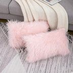 WLNUI Set of 2 Pink Christmas Decorative Lumbar Fluffy Pillow Covers New Luxury Series Merino Style Blush Faux Fur Throw Pillow Covers Fuzzy Cushion Case for Sofa Bedroom Home Decor 12x20 Inch