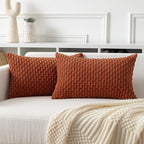 Kevin Textile Fall Throw Pillow Covers Soft Corduroy Decorative Set of 2 Boho Striped Pillow Covers Pillowcases Farmhouse Home Decor for Couch Bed Sofa Living Room 12x20 Inch Rust Brown
