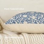 Floral Throw Pillow Covers 20x20 Farmhouse Block Print Pillow Covers Decorative Pillow Covers Couch Pillows for Living Room Vintage Accent Sofa Pillows Set of 2, Vintage Blue