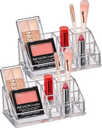 Amazing Abby - Tiffany - 2-Pack Acrylic Cosmetic Organizer, Transparent Plastic Makeup Holder, Compartmented, Shatter-Proof, Perfect Bathroom Vanity Storage Solution for Beauty Supply, Small