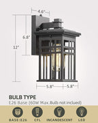 Dusk to Dawn Sensor Outdoor Wall Sconce Lantern, HWH Exterior Wall Mounted Lamp Porch Light Fixture with Clear Glass Shade, Matte Black Finish for Garage Doorway Garden, 5HD27B-PC BK