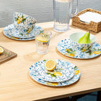 Bzyoo 12-Piece Melamine Dinnerware Set - Lemon Tiles | Lightweight, Durable, BPA-Free | Dishwasher Safe Dish Set for Indoor & Outdoor Use - Perfect for Camping, BBQs