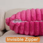 Double-Sided Faux Fur Plush Throw Pillow Covers 16x16 Set of 2 Fuzzy Striped Soft Cozy Pillowcase Luxury Decorative Pillows Square Shaggy Cushion Covers for Couch Sofa Bed,Hot Pink