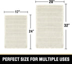 H.VERSAILTEX Waffle Bath Mat Super Absorbent Bathroom Mats Non Slip Bath Rugs for Bathroom Floor Machine Washable Ultra Soft Bathroom Rugs for Beside Tub, (32 x 20 Plus 24 x 17 - Inches, Ivory)