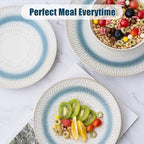 12 Pieces Ceramic Dinnerware Sets, Handmade Reactive Glaze Plates and Bowls Sets, Stoneware Set, Dishwasher & Microwave Safe Dishes set, Blue Relievo