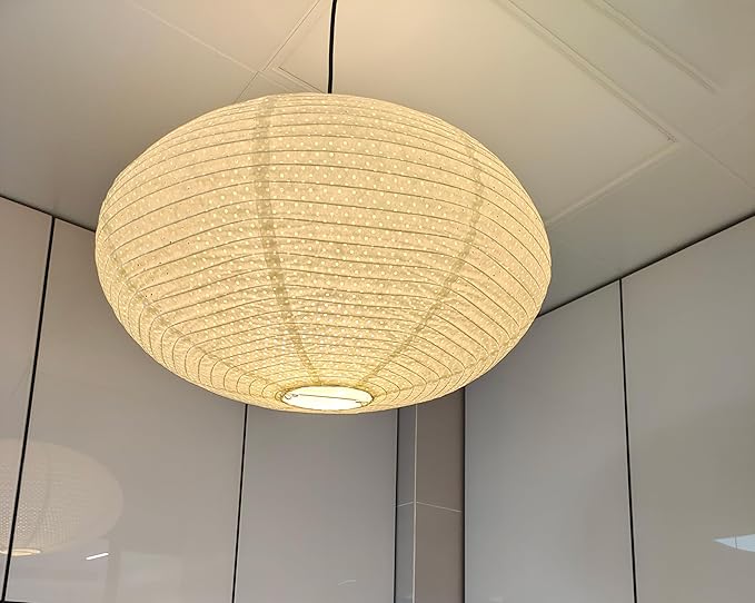 Hytsoeee(19.69Inch) Handmade Paper Lamp Shade, Creamy White Oval Hanging Lantern Lampshade,Modern Folding Ceiling Light Cover for Bedroom, Living Room, Dining Room, Corridor
