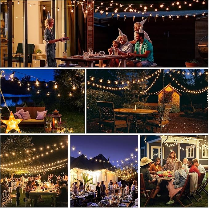 Outdoor String Lights 20ft LED Hanging Globe Patio Lights with G40 Shatterproof Bulbs(7+1 Bulbs), Waterproof Connectable Hanging Light for Indoor Outdoor Decor Garden Camping Backyard Porch