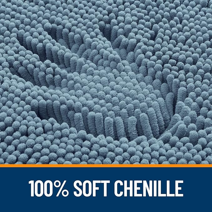 OLANLY Bathroom Rugs 70x24, Extra Soft Absorbent Chenille Bath Rugs, Rubber Backing Quick Dry, Machine Washable Bath Mats for Bathroom Floor, Tub and Shower, Home Decor Accessories, Airy Blue
