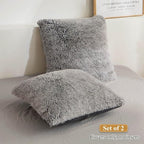 XeGe 2 Pieces Faux Fur Throw Pillow Covers, Shaggy Fluffy Cushion Covers, Cute Fuzzy Decorative Pillow Covers, Plush Furry Velvet Pillowcases for Bed Couch Living Room (18''x18'', Light Gray Ombre)