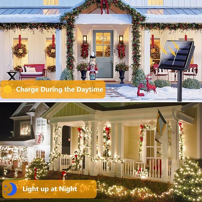 2 Pack 90FT Solar Christmas Lights, Super Bright 160 LED Solar Lights String with 8 Lighting Modes, Outdoor Waterproof Green Wire Solar Twinkle Light for Xmas Garden Decorations (Warm White)