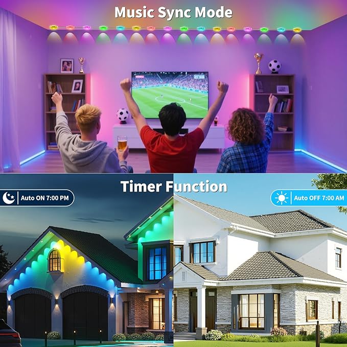 XINKAITE 100FT Permanent Outdoor Lights with 50 LEDs - Smart RGB+IC with 16 Million DIY Colors, IP67 Waterproof, App & Remote Control, Hundreds of Dynamic & Scene Modes for Holidays, Christmas & Home