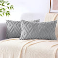 Pallene Grey Throw Pillow Covers 12x20 Set of 2, Soft Plush Faux Fur Decorative Lumbar Couch Pillow Covers for Sofa Bed Living Room Pillow Cases with 3D Diamond Pattern