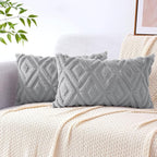 Pallene Grey Throw Pillow Covers 12x20 Set of 2, Soft Plush Faux Fur Decorative Lumbar Couch Pillow Covers for Sofa Bed Living Room Pillow Cases with 3D Diamond Pattern