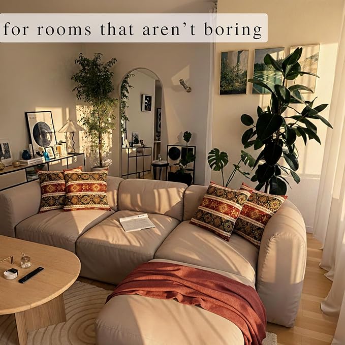 Large Throw Pillow Covers Burgundy Red and Green - 22 x 22 Inches Decorative Kilim Pillows, Boho Room Decor for Couch, Bohemian Square Case for Farmhouse, Aztec, Patio, Moroccan