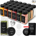 Square Spice Jars with Black Bamboo Wooden Lid (Pack of 24) Spice Jars with Shaker Insert and 240 Labels - Bamboo Lid Glass Container for Spice Organisation [4.3 in × 1.8 in]