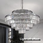 Modern Chrome Crystal Chandeliers Lighting 31'' & Lights Round Hanging Classic, Pendant Ceiling Chandelier Lighting Fixture 6-Tier for Dining Room Living Room(Chrome,31 inch)