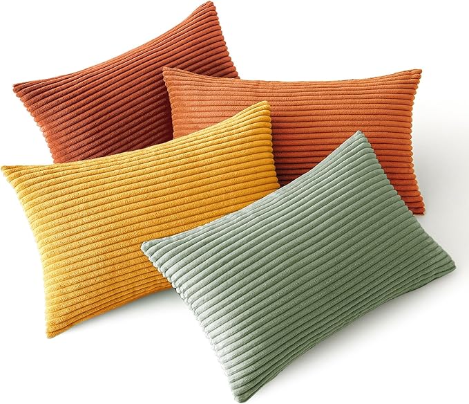 MIULEE Fall Decorative Throw Pillow Covers 12x20 Inch Set of 4, Vibrant Cushion Covers Vintage Retro Home Decor, Mix and Match Color Clash Design for Sofa Couch Bed Living Room Yellow Rust Green