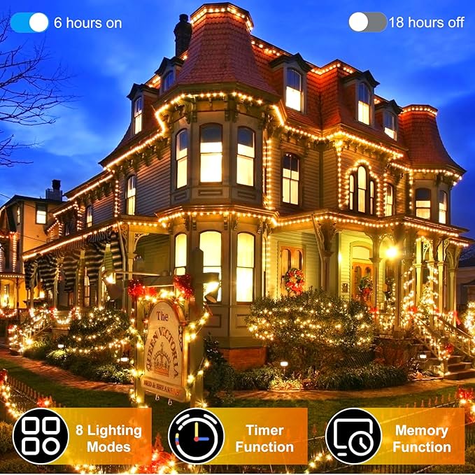492FT Outdoor Christmas Lights, 1300 LED Super Long String Lights 8 Lighting Modes & Timer Memory, Outsite Waterproof Light Strings for House Tree Garden Wedding Party Holiday Decorations Warm White