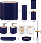 Navy Blue Bathroom Set, 25 PCS Bathroom Accessories Set with Shower Curtains, Rugs, Trash Can, Toothbrush Holder, Soap Dispensers, Toothbrush Cup, Vanity Tray, Soap Dish, Toilet Brush, Qtip Holders