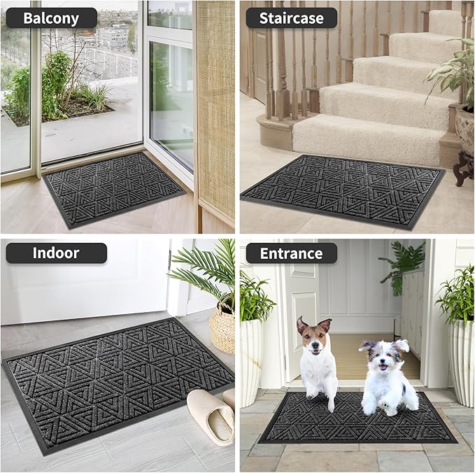 Yimobra Outdoor Mats for Front Door, Stops Mud & Dirt at Entrance, Fits Garage & Patio, All-Weather Waterproof Non Slip Outdoor Indoor Welcome Mat, 29.5x17 Mix Grey