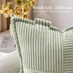 MIULEE Decorative Throw Pillow Covers for Couch Bed Livingroom 20x20 Inch Set of 2 Light Green Boho Accent Throw Pllows Broadside Striped Patchwork Soft Corduroy Summer Pillowcases