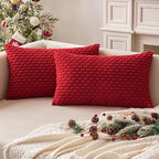 MIULEE Christmas Red Throw Pillow Covers Soft Corduroy Decorative Set of 2 Boho Striped Pillow Covers Pillowcases Farmhouse Home Decor for Couch Bed Sofa Living Room 12x20 Inch