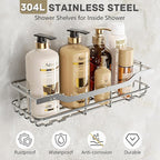 OMAIRA 3-Pack Shower Caddy with Soap Holder, Adhesive Rustproof No-drill Strudy Loading Inside Shower Organizer Shelves Rack Storage Bathroom Organization for Smooth Wall Glass Tile, Silver (X-Large)