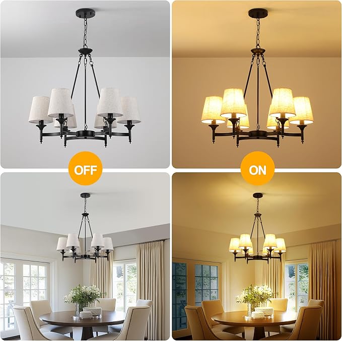 Black Chandeliers for Dining Room Light Fixtures Over Table, 6-Light Modern Farmhouse Round Chandelier with Linen Shades, Vintage Hanging Pendant Lighting for Kitchen Bedroom Living Room